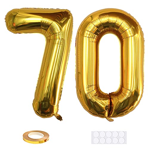 Xihuimay 40" Nummer 70 Folienballon Zahl 70 Luftballon Ziffer 70. Geburtstag Ballon 100cm Riesen Ballons Luft oder Helium Digitaler Ballon für Mädchen Junge Jubiläum Feierliche Anlässe, Golden XXL von Xihuimay
