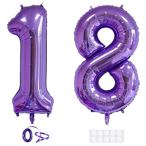Xihuimay 40" Nummer 18 Folienballon Zahl 18 Luftballon Ziffer 18. Geburtstag Ballon 100cm Riesen Ballons Luft oder Helium Digitaler Ballon für Mädchen Junge Jubiläum Feierliche Anlässe, Lila XXL von Xihuimay