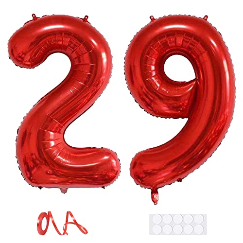 Xihuimay 40" Nummer 29 Folienballon Zahl 29 Luftballon Ziffer 29. Geburtstag Ballon 100cm Riesen Ballons Luft oder Helium Digitaler Ballon für Mädchen Junge Jubiläum Feierliche Anlässe, Rot XXL von Xihuimay