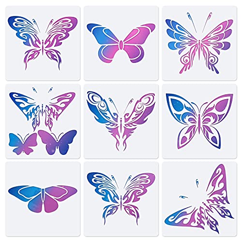 Xijuer 9 Stk Schmetterling Schablonen, Wiederverwendbare Malschablonen, Waschbar Schablone, Malschablonenset für Basteln Planer Notebook Tagebuch DIY Scrapbooking Design von Xijuer