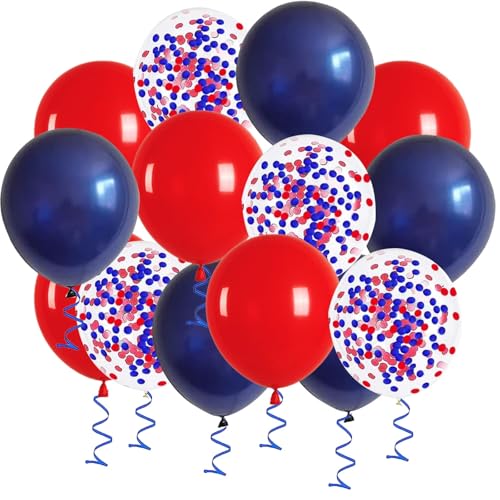 XIKSXITN Rot Blau Konfetti Luftballons - 12 Zoll Zweifarbige Latexballons mit Glitzer für patriotische Veranstaltungen, Geburtstage, Abschlussfeiern (50 Stück) von Xiksxitn