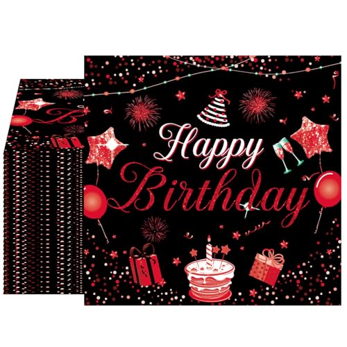 40 Stück Happy Birthday-Servietten, schwarz und rot, Party-Dekorationen, rot, schwarz, Papierservietten, Getränke, Dessert-Servietten für Männer und Frauen, Geburtstag, Hochzeit, Babyparty, 2-lagig 40 Stück Happy Birthday-Servietten, schwarz und rot, Party-Dekorationen, rot, schwarz, Papierservietten, Getränke, Dessert-Servietten für Männer und Frauen, Geburtstag, Hochzeit, Babyparty, 2-lagig von Xiliconie