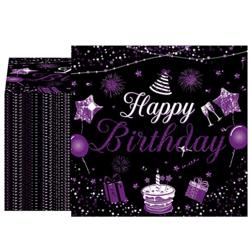Einweg-Papierservietten, Motiv: "Happy Birthday", Schwarz und Lila, für Getränke, Dessert, Cocktail, für Männer, Frauen, Jungen, Mädchen, Geburtstag, Party, 2-lagig, 40 Stück Einweg-Papierservietten, Motiv: "Happy Birthday", Schwarz und Lila, für Getränke, Dessert, Cocktail, für Männer, Frauen, Jungen, Mädchen, Geburtstag, Party, 2-lagig, 40 Stück von Xiliconie