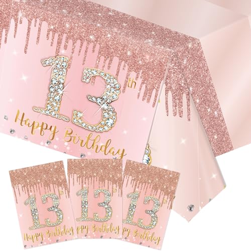 Xiliconie Tischdecke zum 13. Geburtstag, rosegoldenes Thema, Partydekoration, dreizehntes Jahr, Kunststoff, rechteckige Tischdecke für Mädchen, süßer 13. Geburtstag, 3 Stück Xiliconie Tischdecke zum 13. Geburtstag, rosegoldenes Thema, Partydekoration, dreizehntes Jahr, Kunststoff, rechteckige Tischdecke für Mädchen, süßer 13. Geburtstag, 3 Stück von Xiliconie