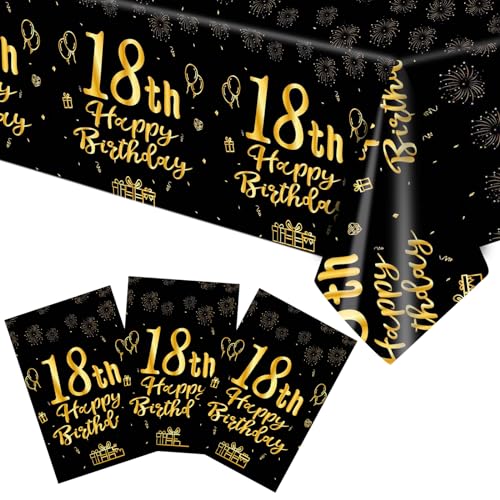Xiliconie Tischdecke zum 18. Geburtstag für Erwachsene, Schwarz und Gold, Einweg-Kunststoff-Tischdekorationen für Jungen und Mädchen, 3 Stück Xiliconie Tischdecke zum 18. Geburtstag für Erwachsene, Schwarz und Gold, Einweg-Kunststoff-Tischdekorationen für Jungen und Mädchen, 3 Stück von Xiliconie