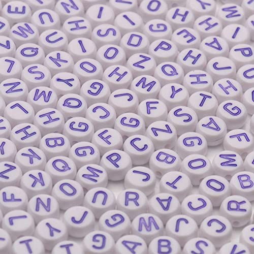 600 Stück Acryl-Buchstabenperlen Alphabet lila Buchstaben weiße runde Perlen, 4 x 7 mm, für Freundschaftsbänder und Geschenke Souvenir Schmuckherstellung von Xilitata