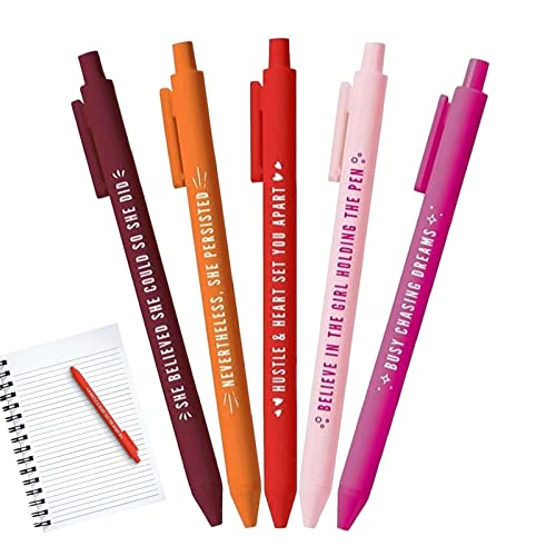 Ximan Lustige Stifte - 5 STÜCKE Inspirierender weiblicher Power-Kugelschreiber - Ermutigende Stifte mit schwarzer Tinte, einziehbar, für Geschenkfrauen, Lehrer, Kollegen, Büro, Schule, Mitarbeiter von Ximan