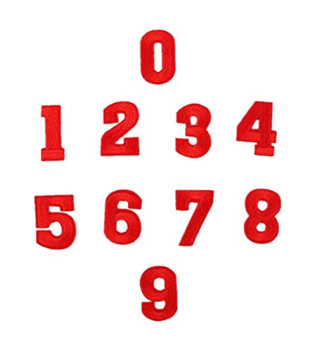 Ximkee (10 Stück) 2,5 cm bunte Zahlen, bestickte Applikationen, zum Aufnähen oder Aufbügeln (rot) von Ximkee