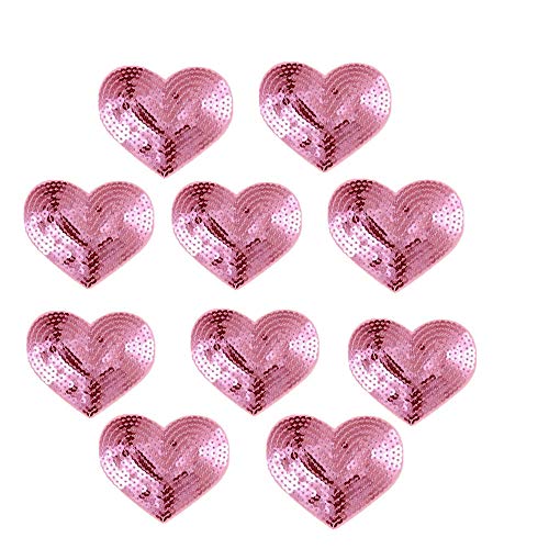 Ximkee 10 glänzende Herz-Pailletten, zum Aufbügeln, bestickt, Pink Ximkee 10 glänzende Herz-Pailletten, zum Aufbügeln, bestickt, Pink von Ximkee