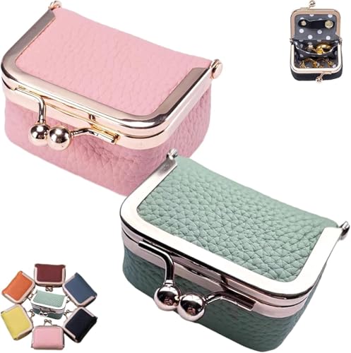 Ximlc Mini-Schmuckschatulle aus echtem Leder, kleine Leder-Schmuckschatulle, Vintage-Reise-Kleinschmuck-Organizer, tragbare Schmuckschatulle for Ohrringe, Ringe, Halsketten, Armbänder(2pcs C) von Ximlc