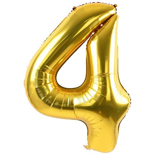 Luftballon 4. Geburtstag Zahl 4 Gold 40 Zoll XXL (100cm) Folien ballon 4 Jahre Mann Frau Geburtstagsdeko Party, Jubiläum Hochzeit Dek-fliegt mit Helium von XinChout