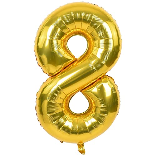 Luftballon 8. Geburtstag Zahl 8 Gold 40 Zoll XXL (100cm) Folien ballon 8 Jahre Mann Frau Geburtstagsdeko Party, Jubiläum Hochzeit Dek-fliegt mit Helium von XinChout