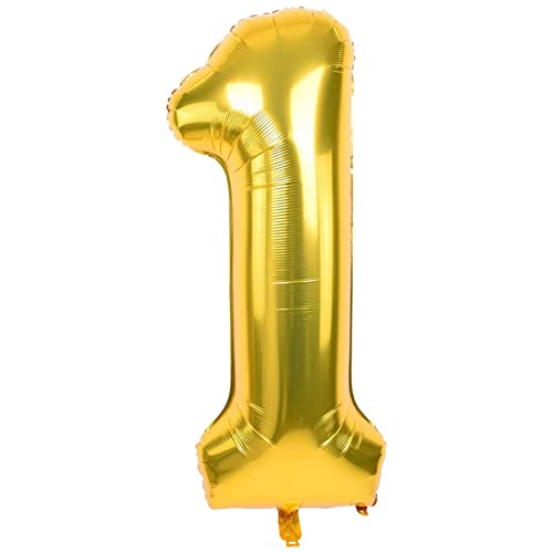 Luftballon 1. Geburtstag Zahl 1 Gold 40 Zoll XXL (100cm) Folien ballon 1 Jahre Mann Frau Geburtstagsdeko Party, Jubiläum Hochzeit Dek-fliegt mit Helium von XinChout