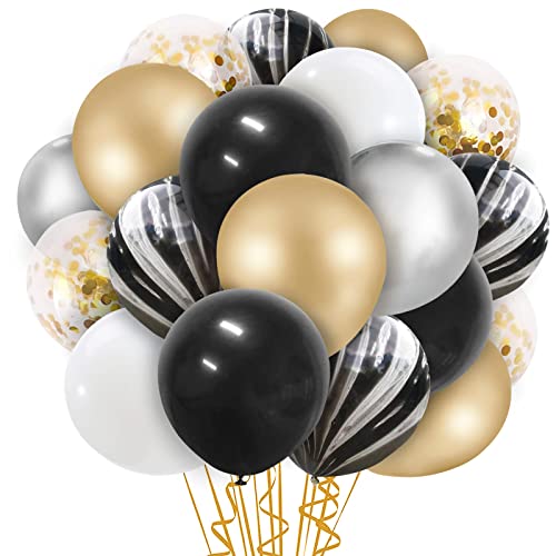 XinChout 60 Stück Luftballons schwarzes Gold, 12 Zoll Schwarz Metallic Chrom Gold Latex Ballons mit Schwarz Gold Konfetti Ballon für Männer Frauen Geburtstag Hochzeit Babyparty Dekorationen von XinChout