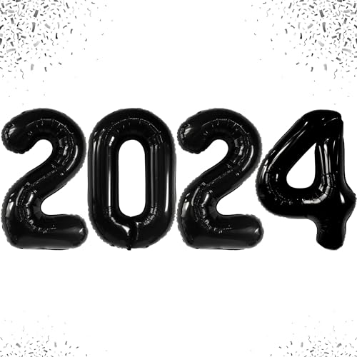Silvester Deko 2024 Ballons, 40 Zoll Folienballon 2024, Neujahr Deko Schwarz Luftballon, 2024 Neues Jahr Luftballons, Zahlenballon für Jahreswechsel Neujahr Silvester Party Dekorationen von XinChout