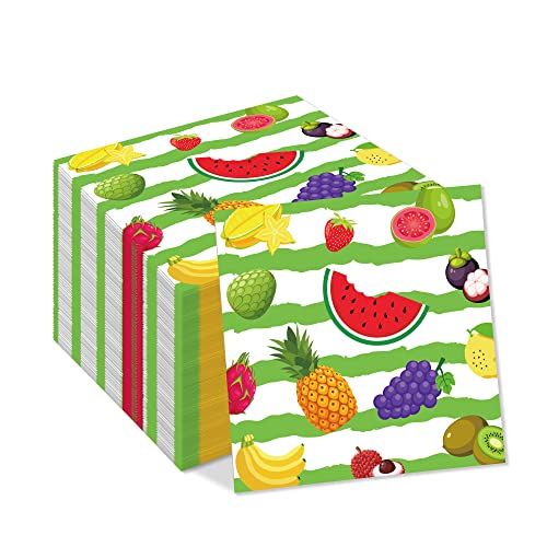 40 Stück Obst-Papierservietten Tutti Frutti Wassermelone Erdbeere Zitrone Mittagessen Abendessen Geschirr Einweg-Papierservietten-Set für Sommer Obst Thema Hochzeit Geburtstag Babyparty Party Zubehör von XinFan