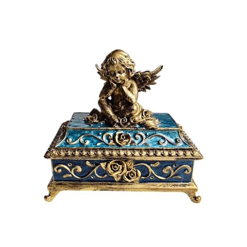 XinZhiRun Quadratische Vintage-Schmuckschatulle mit Engel-Motiv, elegante Schmuckaufbewahrung, Hochzeit, Brautjungfer, luxuriöses Retro-Schmucketui, Bronze von XinZhiRun