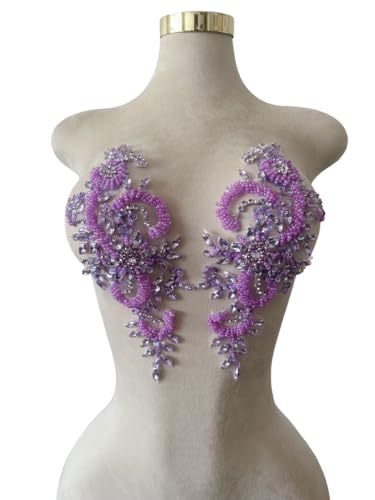 Handgefertigte Strasssteine auf Spitzenapplikation, Nähperlen, Pailletten, für Hochzeitskleid, Zubehör, 1 Paar/Tasche, 12 x 29 cm, Violett Handgefertigte Strasssteine auf Spitzenapplikation, Nähperlen, Pailletten, für Hochzeitskleid, Zubehör, 1 Paar/Tasche, 12 x 29 cm, Violett von Xinc.bkap