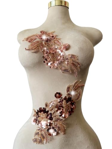 Handgefertigter Stoff mit Pailletten-Perlen oder Perlen, Blumen-Applikation für Hochzeitskleid, Kleid, Mieder, Kostüm, Kleidung, Basteln, DIY, 2 Stück/Beutel, 15 x 32 cm, Champagnerfarben Handgefertigter Stoff mit Pailletten-Perlen oder Perlen, Blumen-Applikation für Hochzeitskleid, Kleid, Mieder, Kostüm, Kleidung, Basteln, DIY, 2 Stück/Beutel, 15 x 32 cm, Champagnerfarben von Xinc.bkap