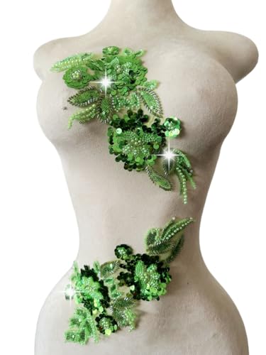 Handgefertigter Stoff mit Pailletten-Perlen oder Perlen, Blumen-Applikation für Hochzeitskleid, Kleid, Mieder, Kostüm, Kleidung, Handwerk, DIY, 2 Stück/Beutel, 15 x 32 cm, Hellgrün Handgefertigter Stoff mit Pailletten-Perlen oder Perlen, Blumen-Applikation für Hochzeitskleid, Kleid, Mieder, Kostüm, Kleidung, Handwerk, DIY, 2 Stück/Beutel, 15 x 32 cm, Hellgrün von Xinc.bkap