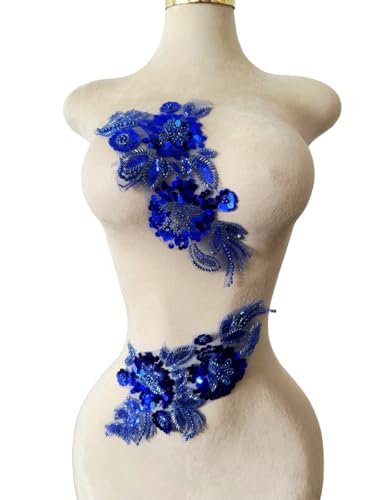 Handgefertigter Stoff mit Pailletten-Perlen oder Perlen, Blumenstoff, Spitzenapplikation für Hochzeitskleid, Kleid, Mieder, Kostüm, Kleidung, Handwerk, DIY, 2 Stück/Tasche, 15 x 32 cm, Blau Handgefertigter Stoff mit Pailletten-Perlen oder Perlen, Blumenstoff, Spitzenapplikation für Hochzeitskleid, Kleid, Mieder, Kostüm, Kleidung, Handwerk, DIY, 2 Stück/Tasche, 15 x 32 cm, Blau von Xinc.bkap