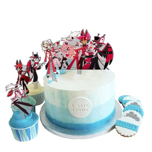 Xinchangda Anime Hazbin Hotel Cake Topper Acryl, Thema Geburtstag Dekoration, Engel Staub/Alastor Anime Kuchen Dekoration, Backen Dessert Party Supplies Kuchen Karte von Xinchangda