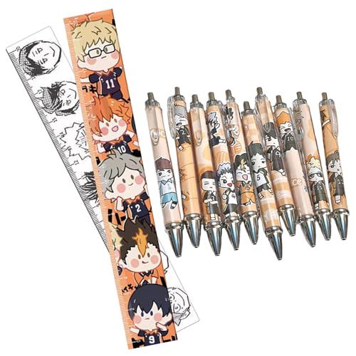 Xinchangda Haikyu!! Gelstifte und Lineale Schreibwaren Set Anime Shoyo Hinata/Tobio Kageyam Kugelschreiber Anime Gel Ink Pen Gerades Lineal für Studenten von Xinchangda