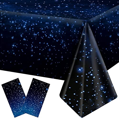 Xinfin 2 Pack Weltraum Tischdecke Blau, 137x274 cm Galaxy Wasserdicht Tischdecken für Weltraum Themenparty Kindergeburtstag, Hochzeit, Weltall Deko (Sternenhimmel, 2PCS) von Xinfin