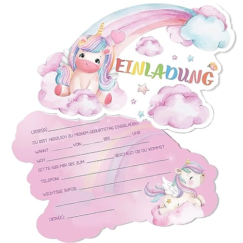 Xinfin 12 x EINLADUNGSKARTEN Einhorn Regenbogen zum Kindergeburtstag Geburtstag Party für Mädchen und Jungen Geburtstagseinladungen Kinder Geburtstagsfeier Kinderparty (Einhorn) von Xinfin