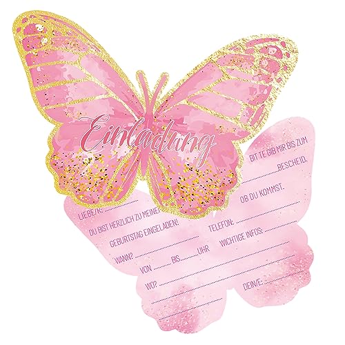 Xinfin 12 Einladungskarten Kindergeburtstag Mädchen, 14 x 11cm Schmetterlingen Einladungskarten, Geburtstagseinladungen für Einschulung Mädchen Geburtstagsfeier Kinderparty (Schmetterling C) von Xinfin