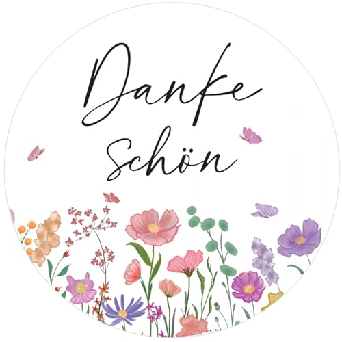 Xinfin 120 Stück Danke Schön Aufkleber, 5cm Round im Blumenstil Vielen Etiketten Aufkleber für Gastgeschenken Hochzeitsgeschenke Geburtstags Geschenke Verpackung von Xinfin