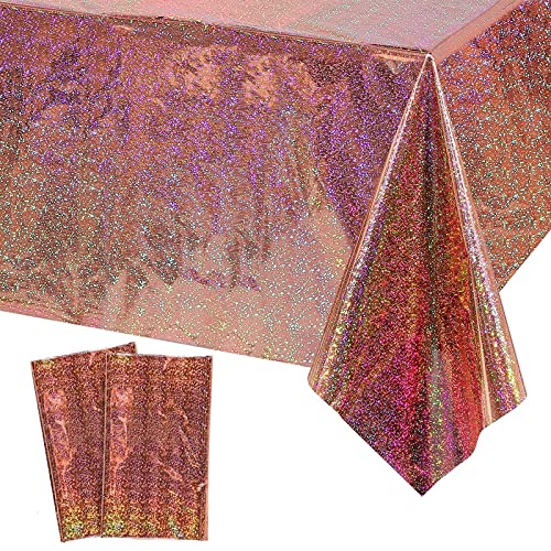 Xinfin 2 Stück Einweg Tischdecke, Bierzeltgarnitur, Folientischdecke, 137x274cm Rechteck Wasserdicht Tischtuch für Kinder Geburtstag Hochzeit Verlobung Picknick Party Dekoration (Rosegold) von Xinfin