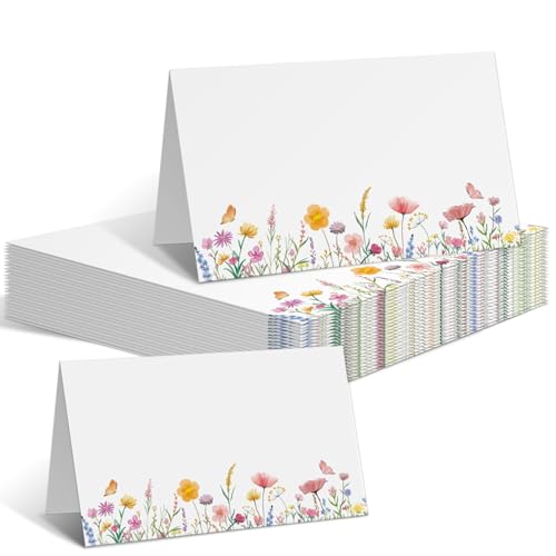 Xinfin 50 Stück Hochzeit Tischkarten Blumen Platzkarten 8.5 x 5.5 cm Tischkarten zum selbst Beschriften Namenkarten für Hochzeit Geburtstag Kommunion Feier Gäste (Blumen C) von Xinfin