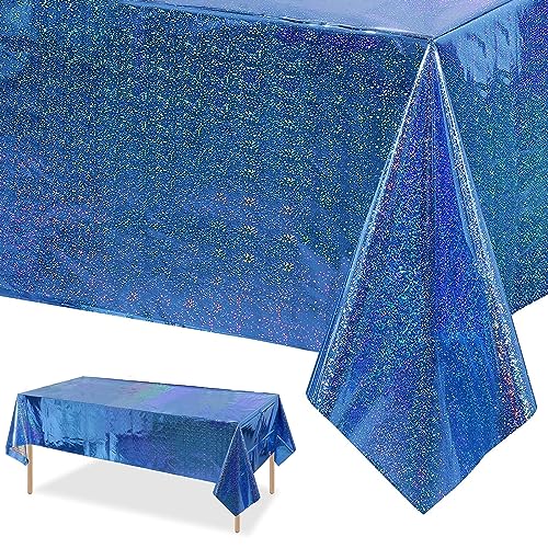 Xinfin Bunt Party Tischdecke, Irisierende Plastik Einweg Geburtstag Tischdecke, 137x274cm Rechteck Wasserdicht Tischtuch für Kinder Mädchen Jungen Geburtstag Party Deko (Blau, 1PCS) von Xinfin