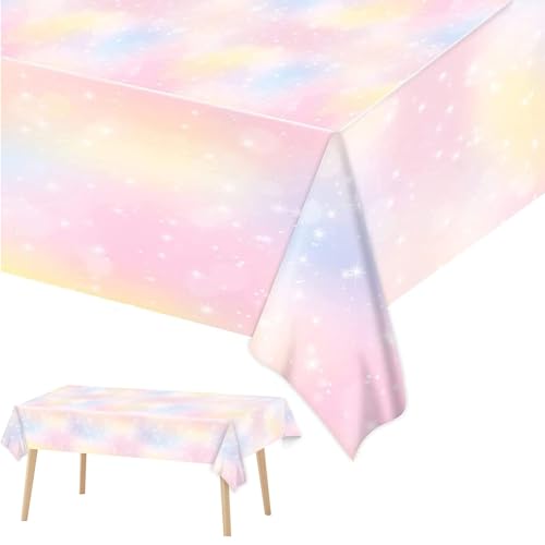 Xinfin Regenbogen Tischdecken137x274cm Einweg-Tischdecke wasserdicht Kunststoff Tischdecken Party Dekorationen Pastell Partyzubehör für Geburtstag Hochzeit Party (1PCS, Pastell Regenbogen) von Xinfin