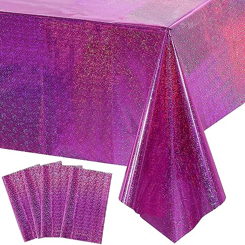 Xinfin Schillernde Party-Tischdecken, bunte Kunststoff-Tischdecken, glänzende holografische Folie, Tischdecke für Party, Hochzeit, Geburtstag, Weihnachtsdekoration, Partyzubehör (4 Stück, Rosa-Lila) Xinfin Schillernde Party-Tischdecken, bunte Kunststoff-Tischdecken, glänzende holografische Folie, Tischdecke für Party, Hochzeit, Geburtstag, Weihnachtsdekoration, Partyzubehör (4 Stück, Rosa-Lila) von Xinfin