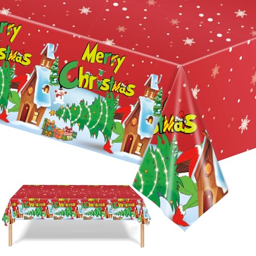 Xinfin Weihnachts Tischdecke, 137x274cm Plastik Tischdecke Rechteckige Weihnachtstischdecke Einweg Party Tischtuch für Esstisch Weihnachts Party Abendessen Tischdeko (Style C, 1PCS) von Xinfin