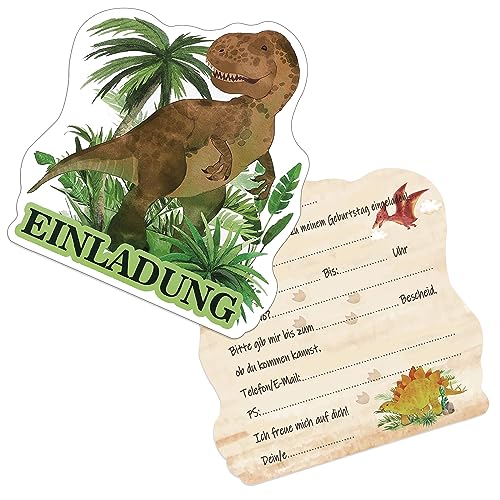 Xinfin12 x EINLADUNGSKARTEN Dino T-Rex Partyeinladungen zum Kindergeburtstag Einladungen für Junge Dinosaurier Mottoparty -Die perfekte Einladung zur Kinder Geburtstag Dino-Party (Dino A) von Xinfin