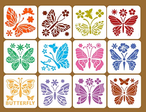 12 Stücke Schmetterling Schablone Zeichenschablonen Malschablonen, Wiederverwendbar Zeichenschablonen Vorlagen für DIY Handwerk Scrabooking Wanddekoration von Xingdianfu