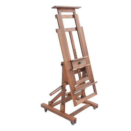 Zusammenklappbar H-Rahmen Staffelei Holz Groß für 1&2 Leinwände, höhenverstellbar Bewegliche Massivholz Staffelei Groß, für Künstler, Erwachsene, mit 4 Bremsrollen (Retro Farbe) von Xingfx
