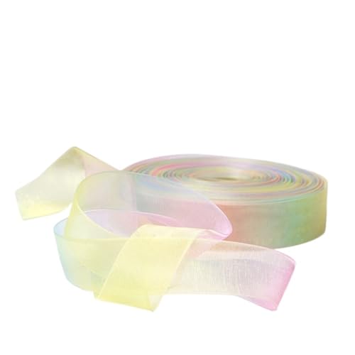 Band 10 Rolle 4,57 m/Rolle Farbverlaufsfarben, bedrucktes Organzaband für Haarschleifen, DIY, handgefertigte Materialien (Light Rainbow, 25 mm) von Xinglongs