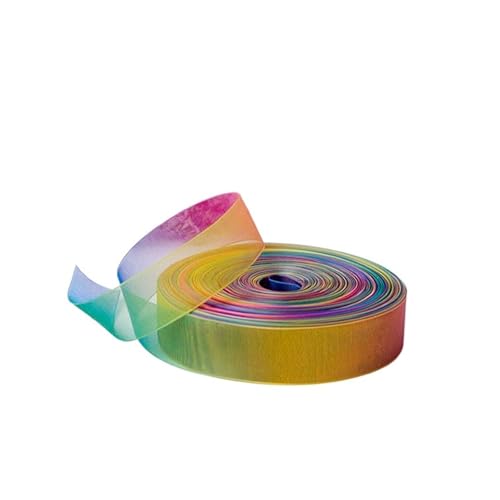 Band 10 Rolle 4,57 m/Rolle Farbverlaufsfarben, bedrucktes Organzaband für Haarschleifen, DIY, handgefertigte Materialien (tiefer Regenbogen, 19 mm) von Xinglongs