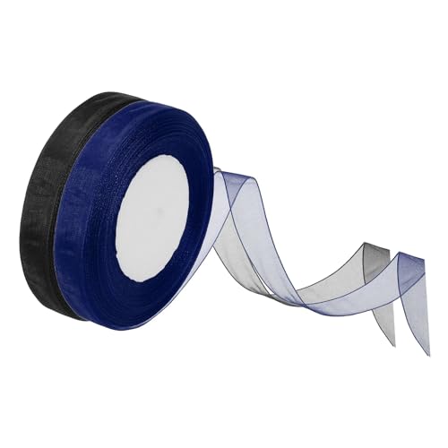 Organzaband für Blumenstrauß, Kuchen, Einladungen, Kartendekoration, 45,7 m/Rolle, 1,5 cm, Blau / Schwarz, 8 Rollen Organzaband für Blumenstrauß, Kuchen, Einladungen, Kartendekoration, 45,7 m/Rolle, 1,5 cm, Blau / Schwarz, 8 Rollen von Xinglongs