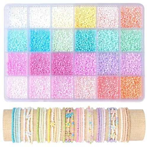 Pony Beads Glasperlen, 5760 Stück/Box, Pastell, 3 mm, mit Alphabet-Buchstaben, elastische Schnur im Lieferumfang enthalten von Xinglongs