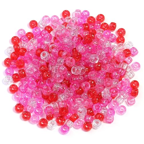 Pony-Perlen, 2000 Stück, 6 x 9 mm, bunt, modisch, großes Loch, Acrylperlen, DIY-Armband, Halskette (rosa Farbmischung) von Xinglongs