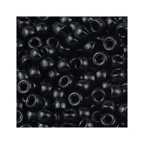 Pony-Perlen, 4000 Stück, 6 x 9 mm, einfarbig, großes Loch, Pony-Perlen, DIY-Schmuckherstellung für Haarzöpfe, Bastelbedarf (schwarz) von Xinglongs