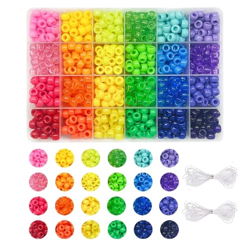 Pony-Perlen, 720 Stück, Kunststoff, Regenbogenfarben, Großpackung und 980 Buchstabenperlen (24 Farben, 720 Stück) von Xinglongs