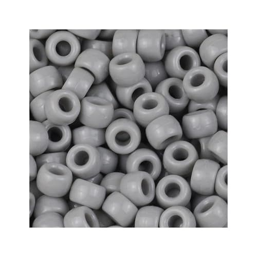Pony-Perlen, einfarbig, großes Loch, Pony-Perlen, DIY-Schmuckherstellung für Haarzöpfe, Bastelbedarf, 6 x 9 mm, Grau, 4000 Stück von Xinglongs