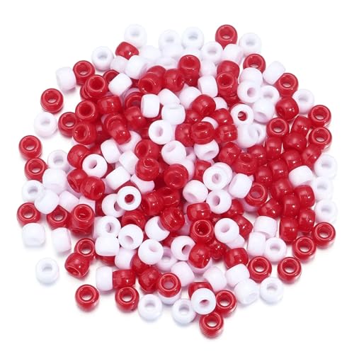 Pony-Perlen, lose Abstandshalter, 6 x 9 mm, großes Loch, lose Abstandshalter, Perlen für Bastelarbeiten, Ornamente, Dekoration, handgefertigtes Zubehör (Rot-Weiß-Mix), 2000 Stück von Xinglongs