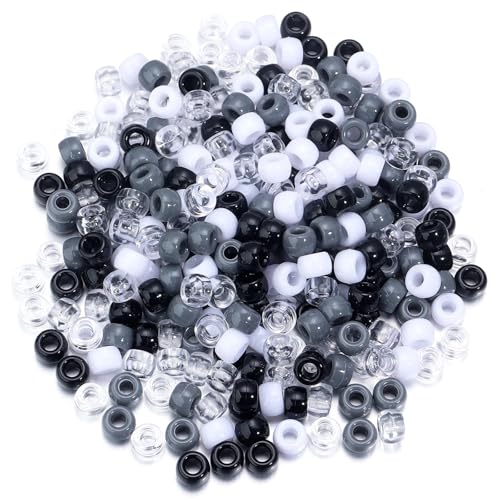 Pony-Perlen, lose Abstandshalter, 6 x 9 mm, großes Loch, lose Abstandshalter, Perlen für Bastelarbeiten, Ornamente, Dekoration, handgefertigtes Zubehör (Schwarz-Weiß-Mix), 2000 Stück von Xinglongs